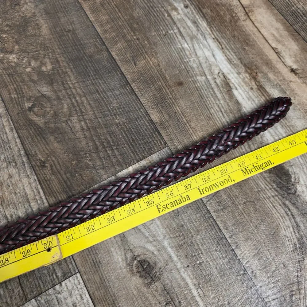 Burgundy Braided Belt Gold Tone Buckle Boho Western Size Large